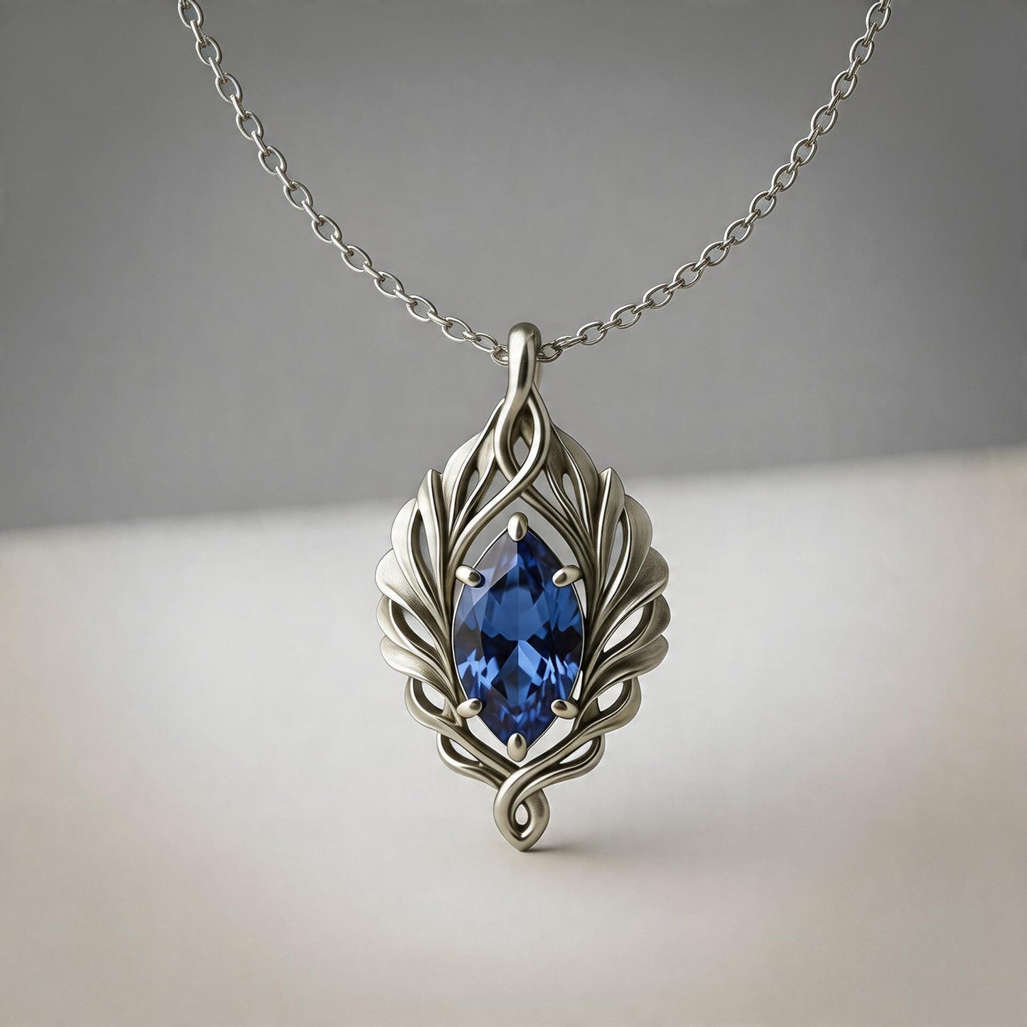 Sapphire Leaf Necklace | 925 Sterling Silver Elegant Pendant | Minimal Nature Inspired Jewelry | Birthday Gift for Her