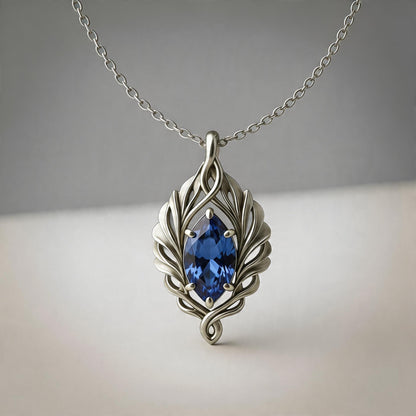 Sapphire Leaf Necklace | 925 Sterling Silver Elegant Pendant | Minimal Nature Inspired Jewelry | Birthday Gift for Her