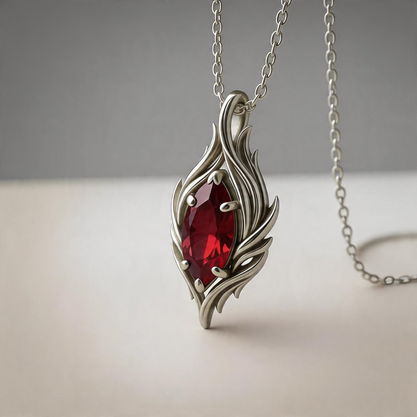 Ruby Flow Necklace | 925 Sterling Silver Artistic Pendant | Organic Nature Inspired Jewelry | Romantic Gift for Her