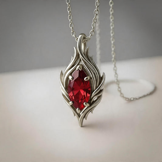 Ruby Flow Necklace | 925 Sterling Silver Artistic Pendant | Organic Nature Inspired Jewelry | Romantic Gift for Her