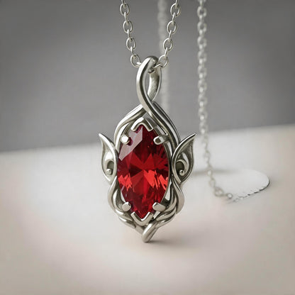 Ruby Flame Necklace | 925 Sterling Silver Elegant Pendant | Romantic Nature Inspired Jewelry | Anniversary Gift for Her