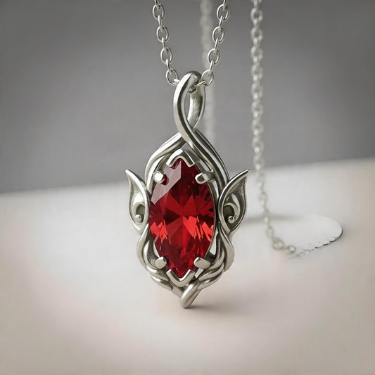 Ruby Flame Necklace | 925 Sterling Silver Elegant Pendant | Romantic Nature Inspired Jewelry | Anniversary Gift for Her