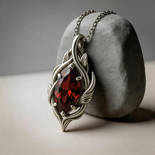 Marquise Garnet Necklace | 925 Sterling Silver Nature Leaf Pendant | Elegant Botanical Jewelry | Gift for Wife Anniversary