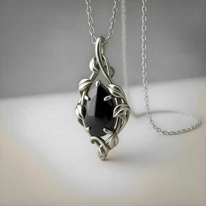 Peridot Teardrop Necklace | 925 Sterling Silver Gold Plated Pendant | Elven Nature Vine Jewelry | Unique Gift for Her