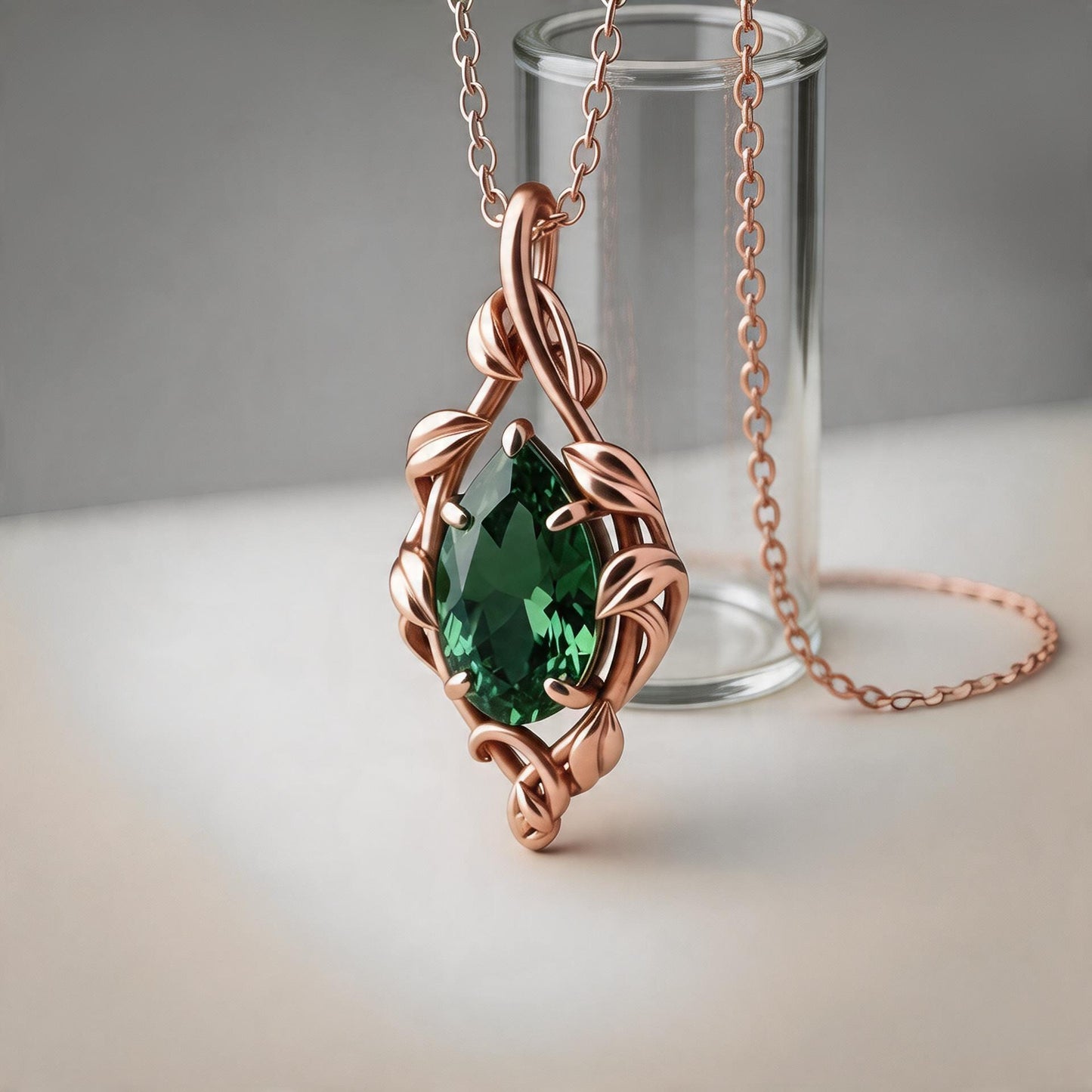 Peridot Teardrop Necklace | 925 Sterling Silver Gold Plated Pendant | Elven Nature Vine Jewelry | Unique Gift for Her