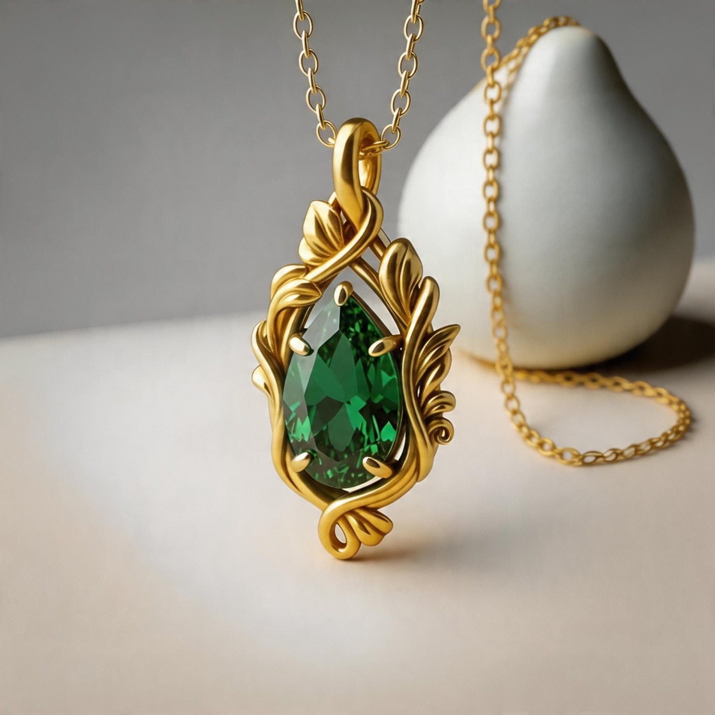 Emerald Teardrop Necklace | 925 Sterling Silver Pendant | Gothic Romantic Nature Jewelry | Anniversary Gift for Her