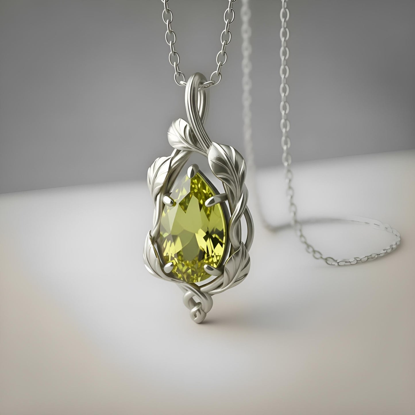 Peridot Teardrop Necklace | 925 Sterling Silver Pendant | Minimal Romantic Nature Jewelry | Gift for Her