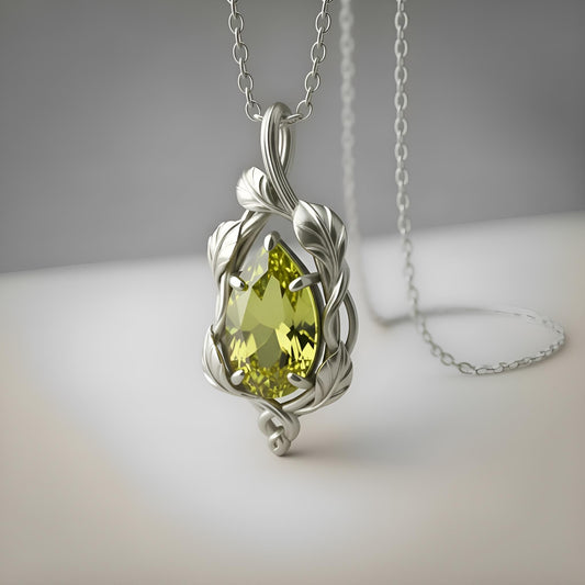 Peridot Teardrop Necklace | 925 Sterling Silver Pendant | Minimal Romantic Nature Jewelry | Gift for Her