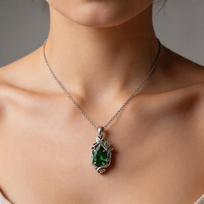 Emerald Teardrop Necklace | Gold Plated Sterling Silver Pendant | Gothic Romantic Vintage Fantasy Jewelry | Anniversary Gift for Her