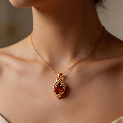 Ruby Teardrop Necklace | Gold Plated Sterling Silver Pendant | Minimal Romantic Nature Jewelry | Anniversary Gift for Her