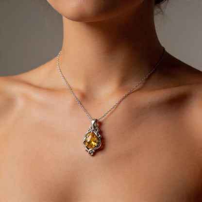Yellow Topaz Teardrop Necklace | 925 Sterling Silver Pendant | Classic Nature Romantic Jewelry | Gift for Her