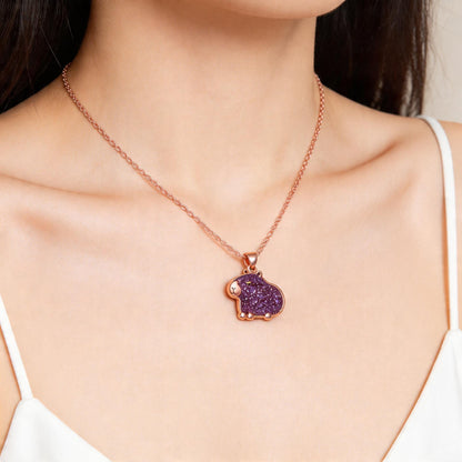 Capybara Druzy Amethyst Necklace | 925 Sterling Silver | Nature Animal Minimalist | Gift for Animal Lover