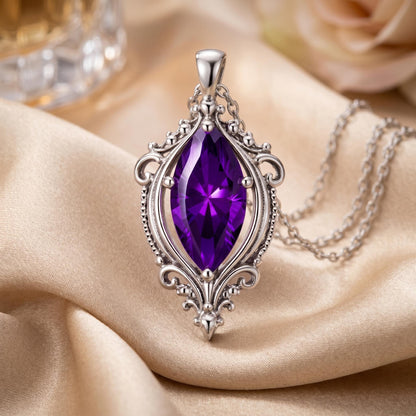 Vintage Birthstone Necklace | 925 Sterling Silver | Ornate Vintage Style | Meaningful Birthday Gift