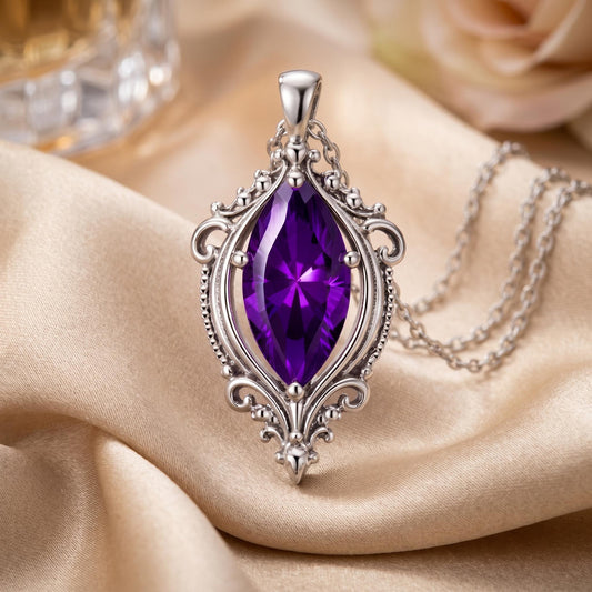 Vintage Birthstone Necklace | 925 Sterling Silver | Ornate Vintage Style | Meaningful Birthday Gift