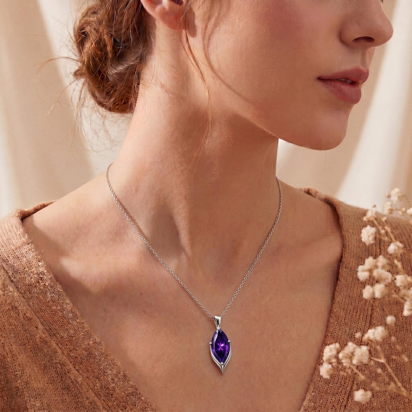 Marquis Birthstone Pendant Necklace | 925 Sterling Silver | Elegant Gemstone Jewelry | Meaningful Birthday Gift
