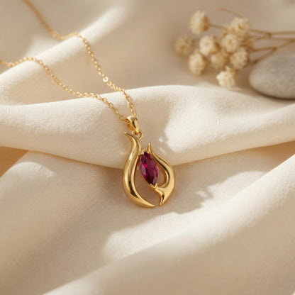 Flame Energy Birthstone Pendant Necklace | Gold Plated Sterling Silver | Flame Theme Birthstone | Empowerment Birthday Gift