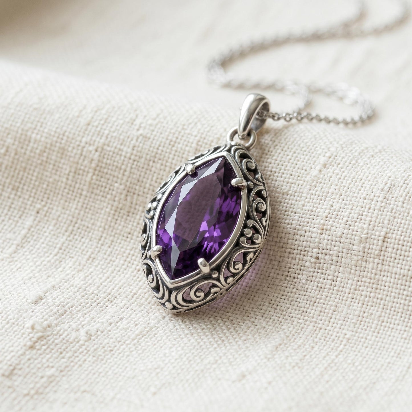 Queen’s Eye Birthstone Pendant Necklace | 925 Sterling Silver | Vintage Filigree Style | Meaningful Birthday Gift