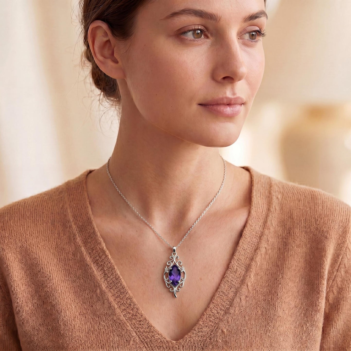 Custom Birthstone Necklace | 925 Sterling Silver | Vintage Filigree Design | Meaningful Personalized Gift