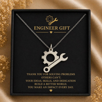 Engineer Gear and Wrench Necklace | 925 Sterling Silver Jewelry | Mechanics & Innovation Symbol Pendant | Meaningful Gift for Engineers