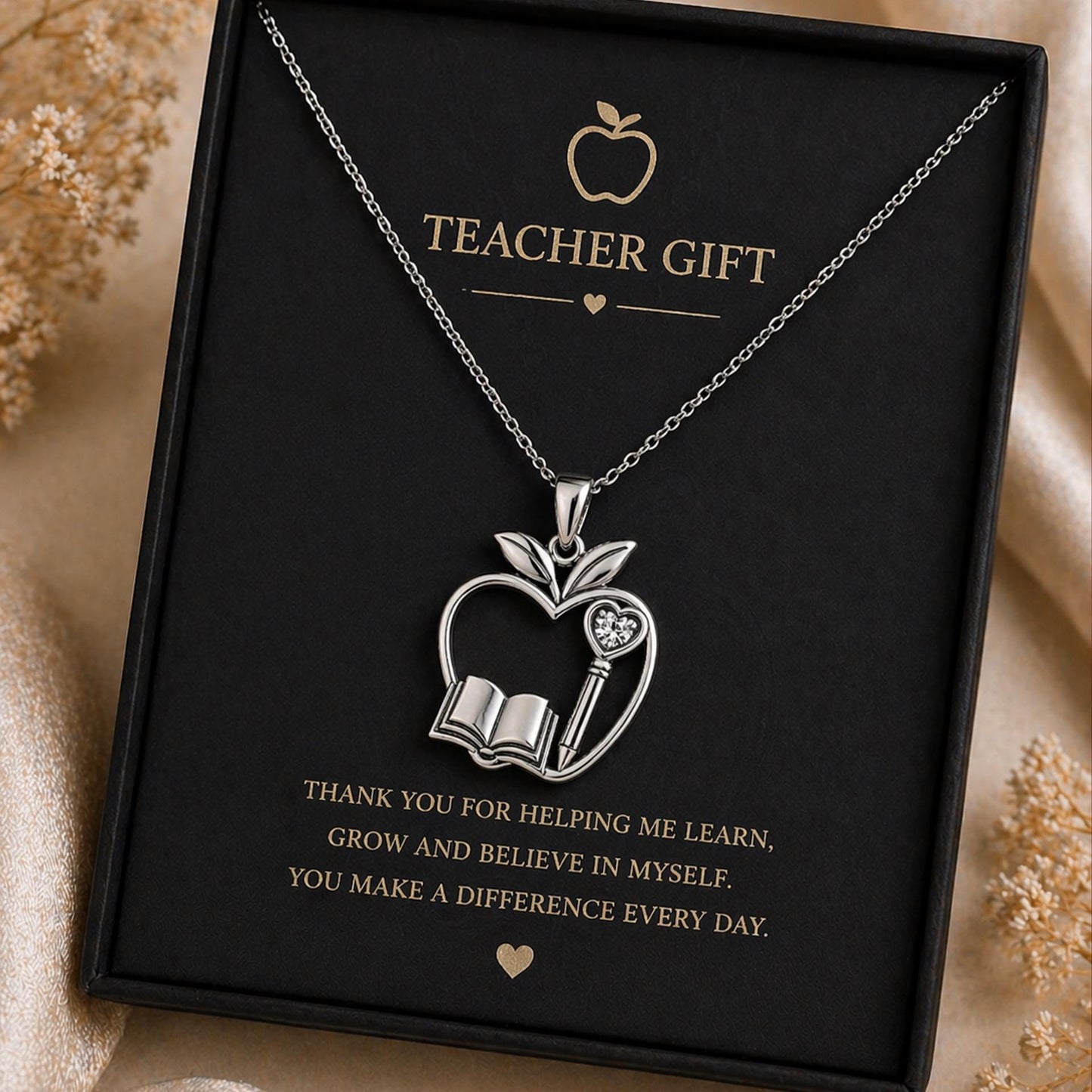 Teacher Apple Necklace | For Educators | Symbolic Education Theme | Teacher Appreciation Gift