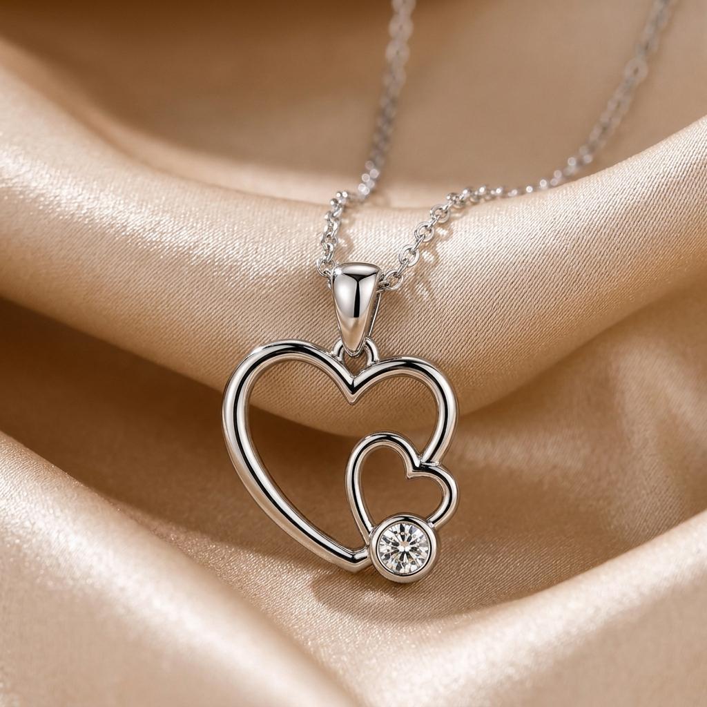 Mother Daughter Heart Necklace | 925 Sterling Silver for Her | Interlocking Hearts Design | Meaningful Family Jewelry