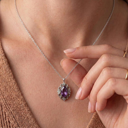 Custom Amethyst Baroque Frame Necklace | 925 Sterling Silver & Amethyst | Baroque Vintage Style | Meaningful Gift for Her