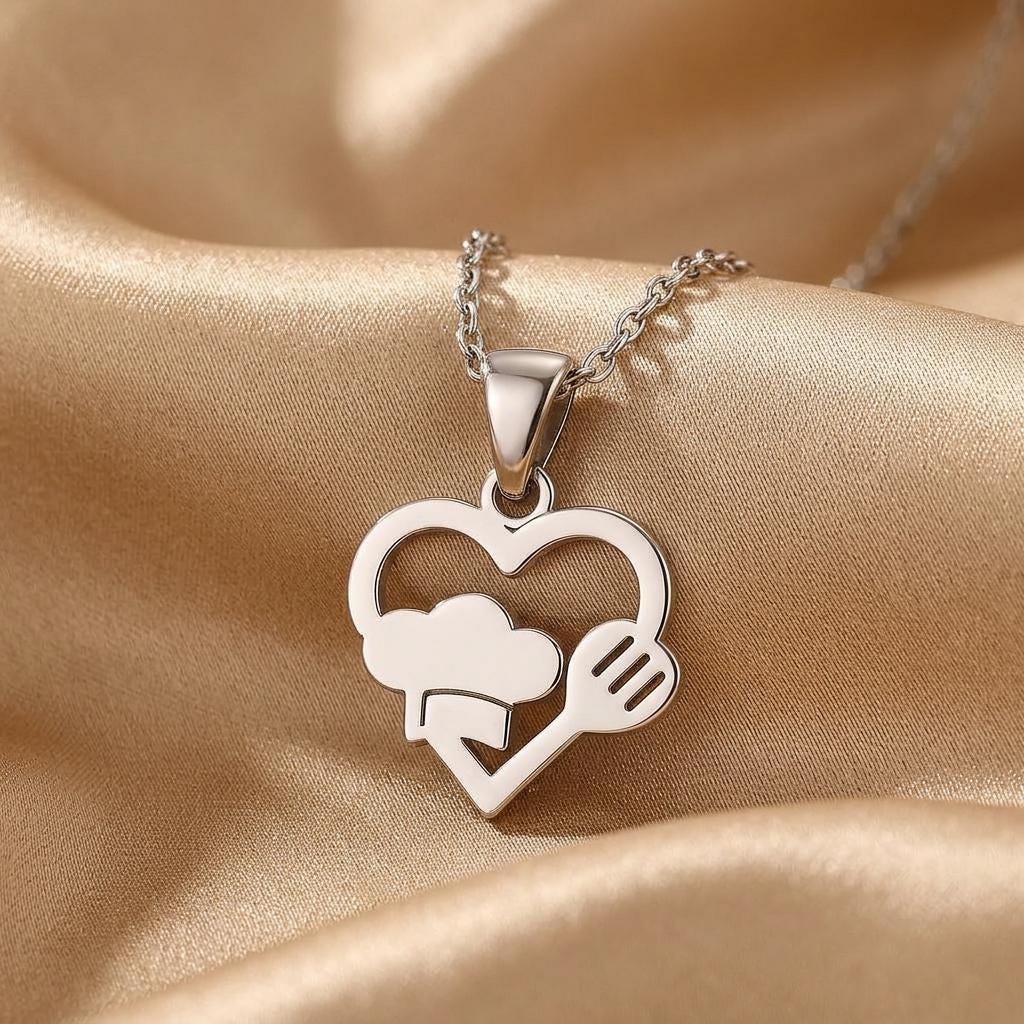 Love for Cooks Necklace, Handmade Sterling Silver Pendant, Minimalist Jewelry
