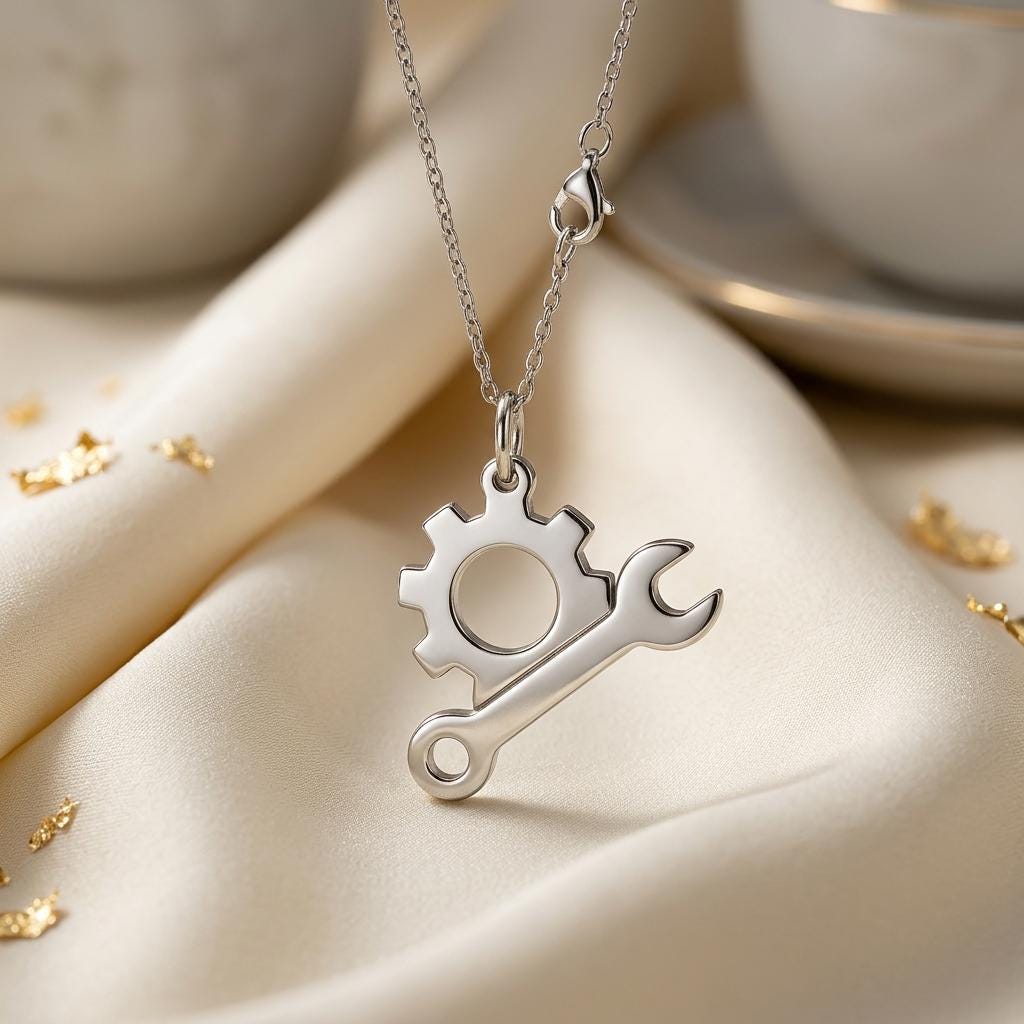 Engineer Gear and Wrench Necklace | 925 Sterling Silver Jewelry | Mechanics & Innovation Symbol Pendant | Meaningful Gift for Engineers
