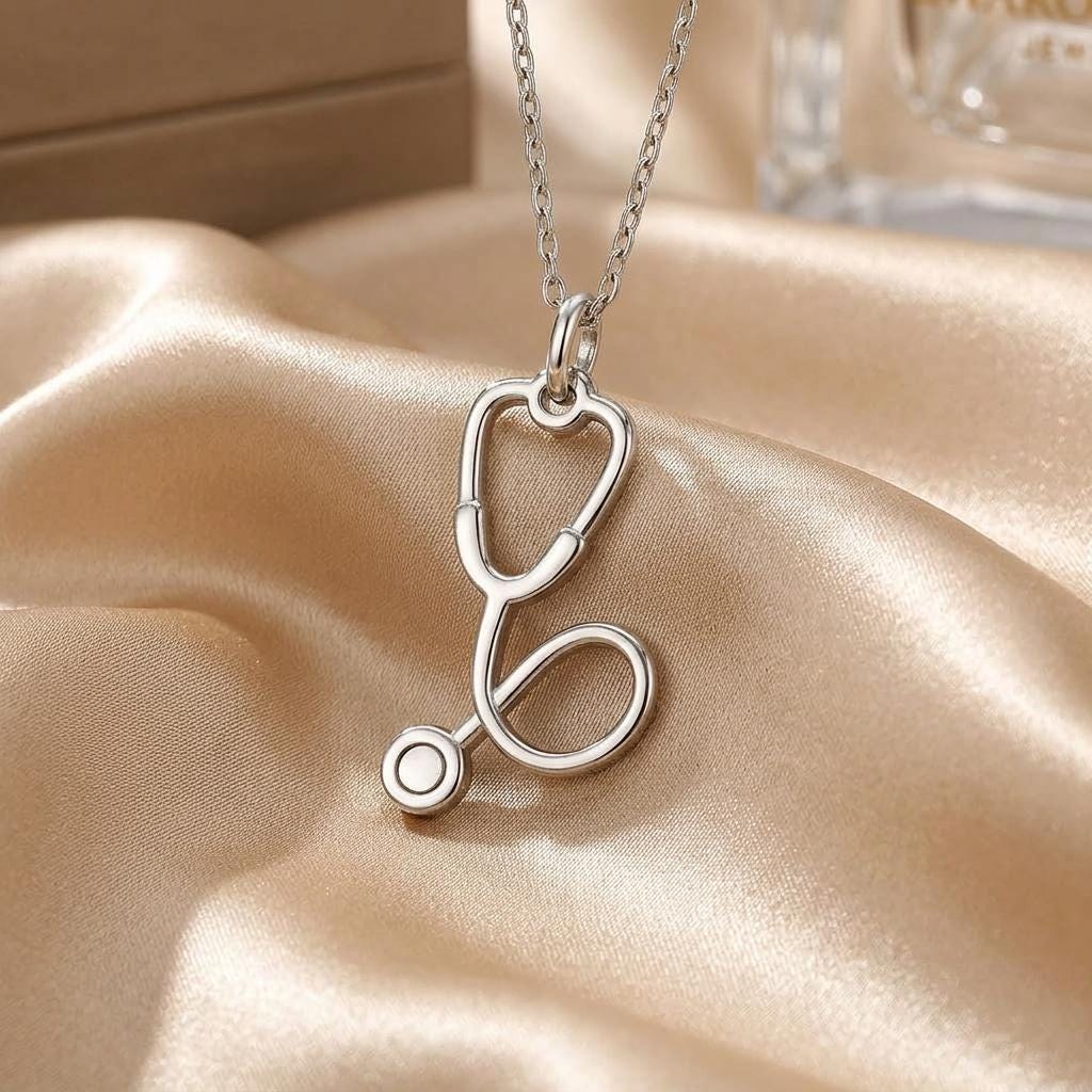Stethoscope Charm Necklace | 925 Silver Medical Jewelry | Symbol of Care & Healing | Graduation Gift for Nurse or Doctor