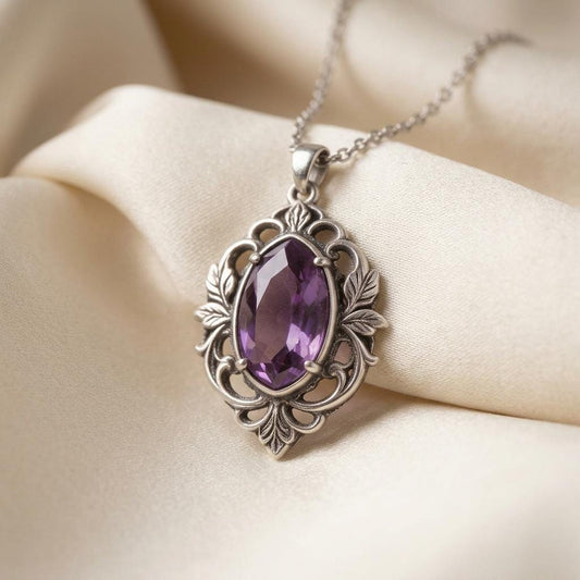 Custom Minimal Amethyst Oval Necklace | 925 Sterling Silver | Elegant Minimalist Style | Thoughtful Personalized Gift