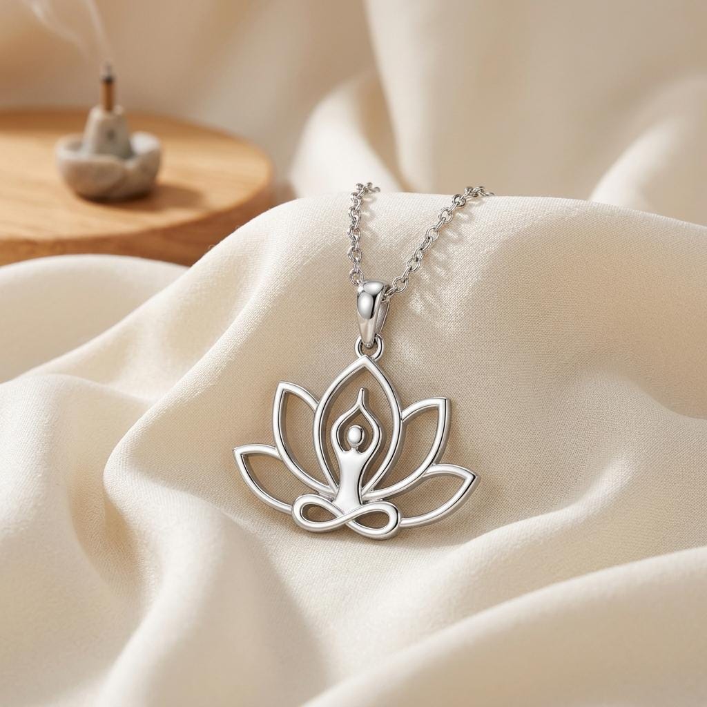 Meditation Lotus Necklace | 925 Sterling Silver | Yoga & Mindfulness | Spiritual Well-being Gift