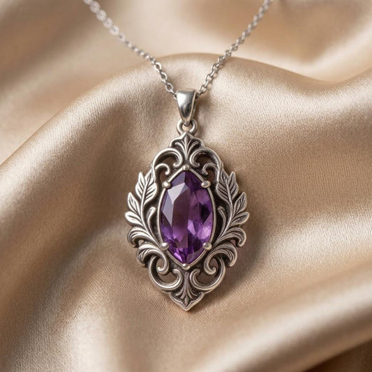 Custom Vintage Amethyst Statement Necklace | Sterling Silver Amethyst | Vintage Filigree Design | Special Occasion Gift