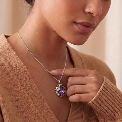 Personalized Birthstone Amethyst Necklace | 925 Sterling Silver | Vintage Floral Design | Meaningful Birthday Gift