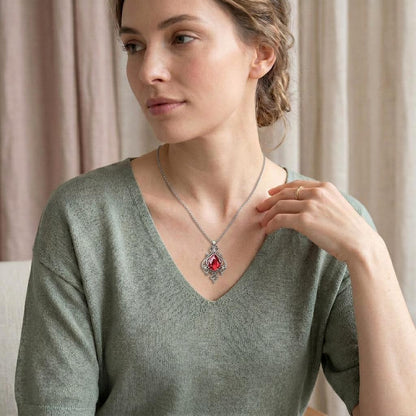 Vintage Ruby Birthstone Necklace | 925 Sterling Silver | Vintage Filigree Design | Birthstone Birthday Gift
