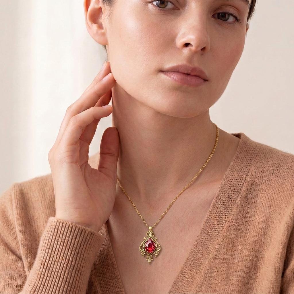 Vintage Ruby Birthstone Necklace | 925 Sterling Silver | Vintage Filigree Design | Birthstone Birthday Gift