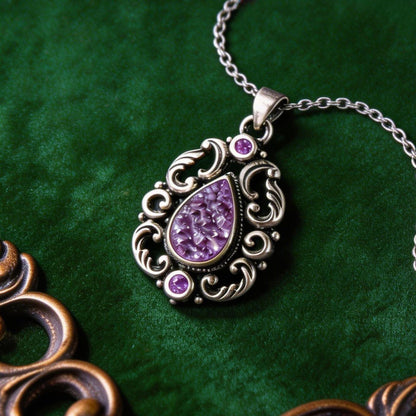 Vintage Amethyst Necklace | 925 Sterling Silver | Gothic Baroque Crystal Pendant | Gift for Her