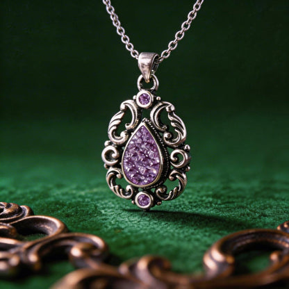 Vintage Amethyst Necklace | 925 Sterling Silver | Gothic Baroque Crystal Pendant | Gift for Her