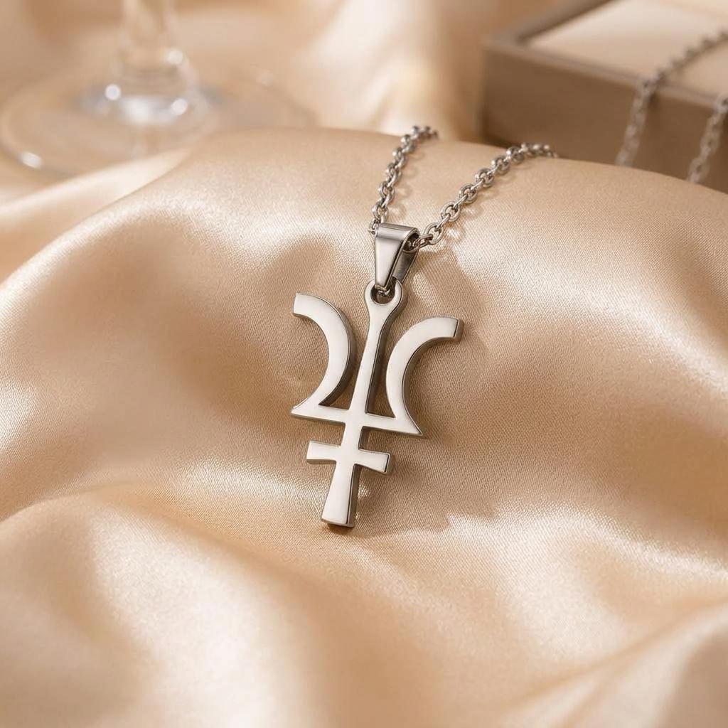 Neptune Symbol Necklace - Sterling Silver, Spiritual Jewelry | For Astrology Enthusiasts | Cosmic,Mystical Style | Meaningful Spiritual Gift