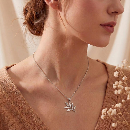 Olive Branch Necklace | 925 Sterling Silver | Nature Inspired | Hope & Renewal Gift