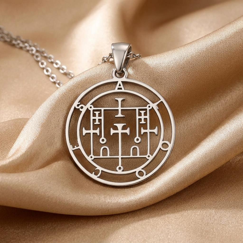 Alloces Seal Pendant, | 925 Sterling Silver | Esoteric Grimoire Talisman | Symbolic Wisdom Protection Gift