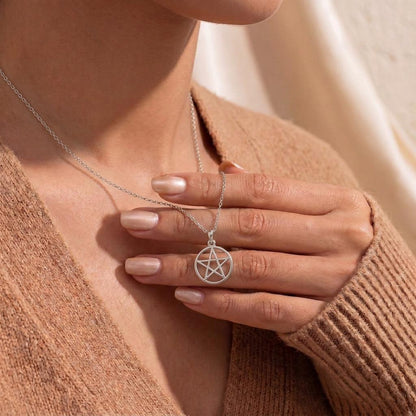 Pentagram Circle Necklace, Silver Pagan Wiccan Pendant | 925 Sterling Silver | Mystical Esoteric Style | Meaningful Spiritual Gift
