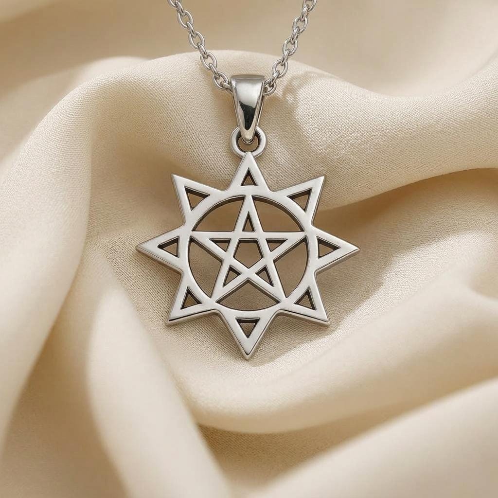 Pentagram Sun Necklace, Silver Pagan Wiccan Pendant | Wiccan Pagan Jewelry | Mystical Celestial Symbol | Spiritual Empowerment Gift