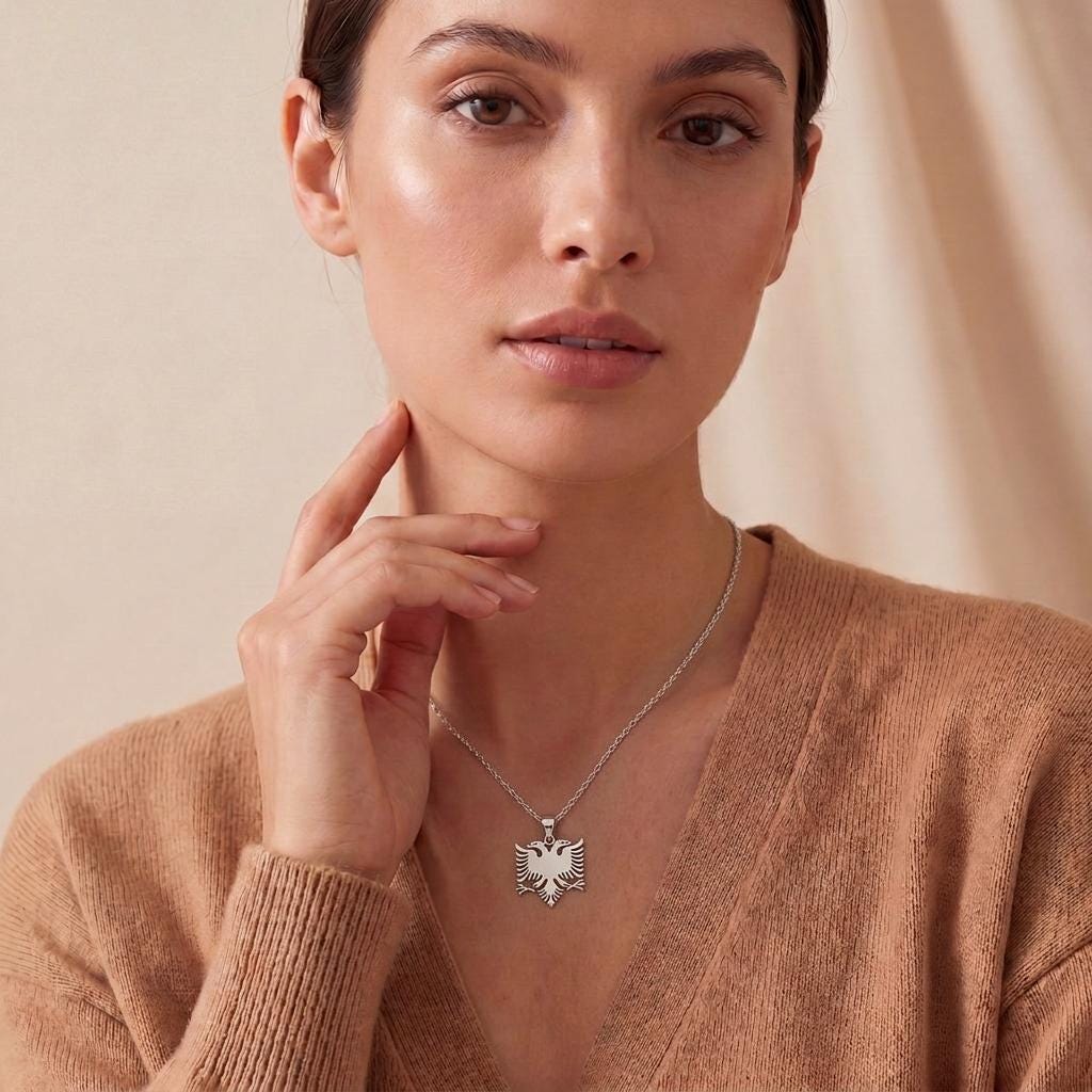 Albanian Eagle Necklace, Handmade Sterling Silver Double Headed Eagle Pendant
