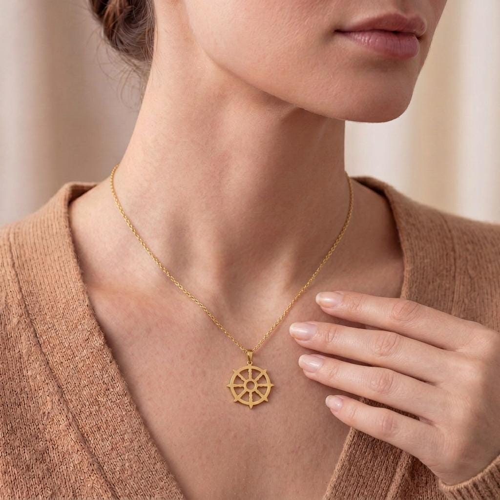 Dharma Wheel Necklace | 925 Sterling Silver | Buddhist Spiritual Symbol | Meaningful Meditation Gift