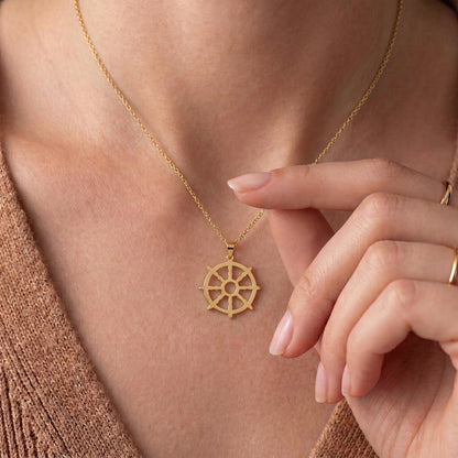 Dharma Wheel Necklace | 925 Sterling Silver | Buddhist Spiritual Symbol | Meaningful Meditation Gift