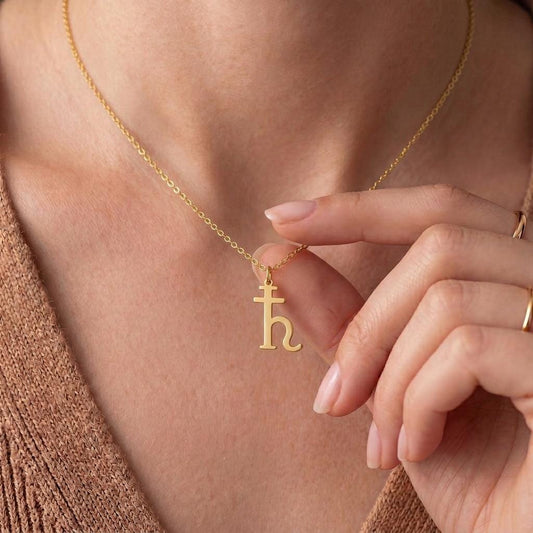 Front view of Saturn Symbol Necklace | 925 Sterling Silver | Astrology Planet Jewelry | Meaningful Zodiac Gift in 925 sterling silver