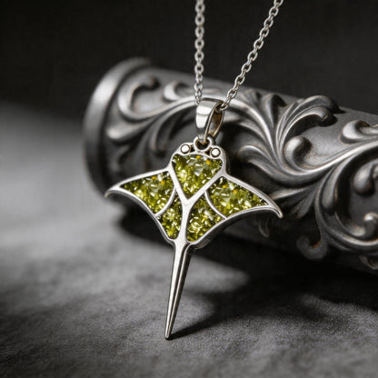 Peridot Manta Ray Necklace | 925 Sterling Silver Necklace | Ocean Animal Marine Jewelry | Gift for Her