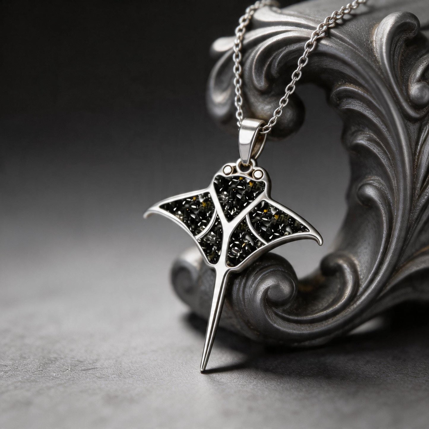 Onyx Manta Ray Necklace | 925 Sterling Silver Necklace | Ocean Animal Marine Jewelry | Unique Gift