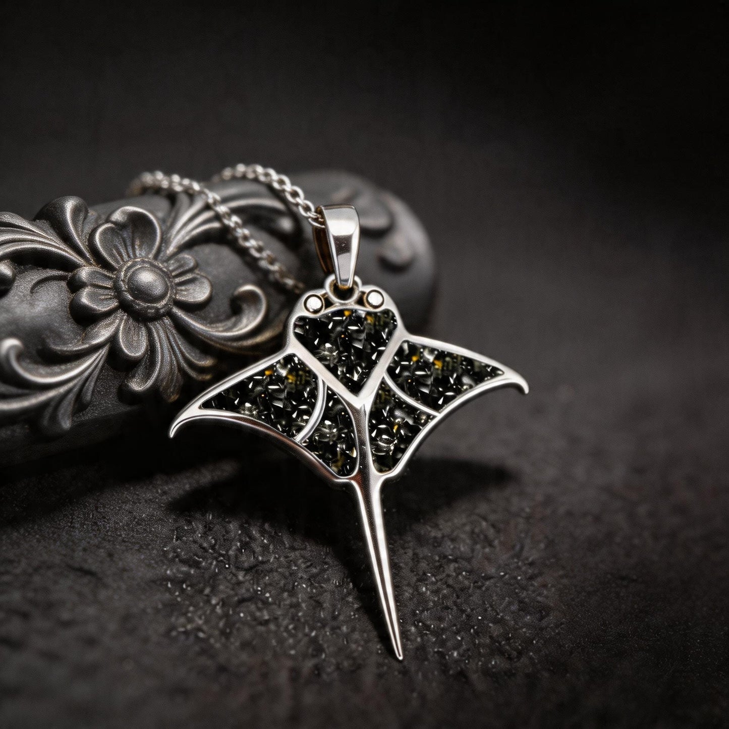 Onyx Manta Ray Necklace | 925 Sterling Silver Necklace | Ocean Animal Marine Jewelry | Unique Gift