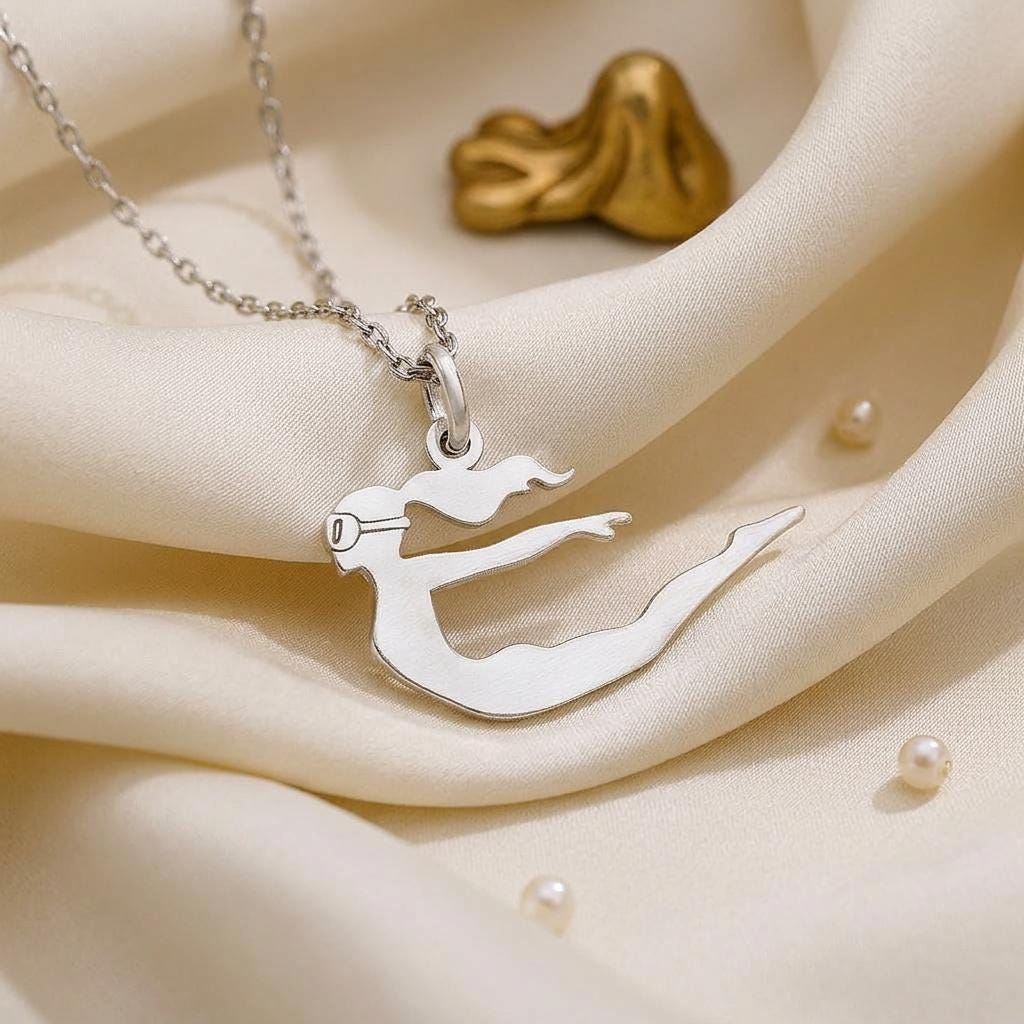 Diver Woman Necklace | 925 Sterling Silver Jewelry for Her | Minimalist Ocean-Inspired Pendant | Unique Gift for Swimmer or Sea Lover